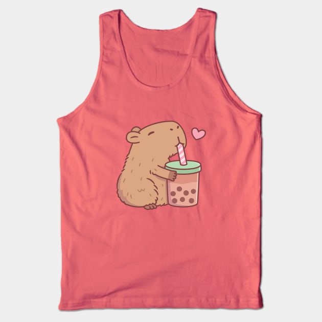 Cute Capybara Loves Bubble Tea Tank Top by rustydoodle